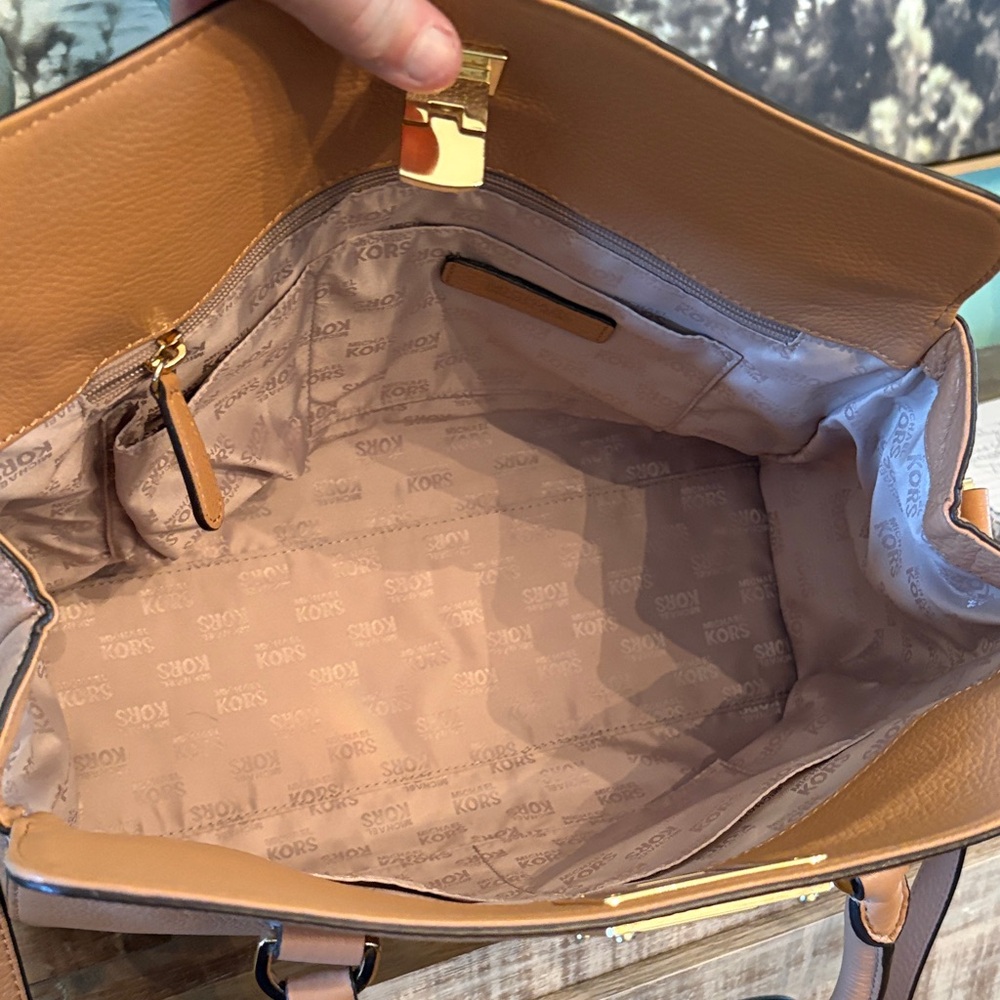 Michael Kors Cognac Leather Satchel with Gold Hardware beautiful - Picture 9 of 11